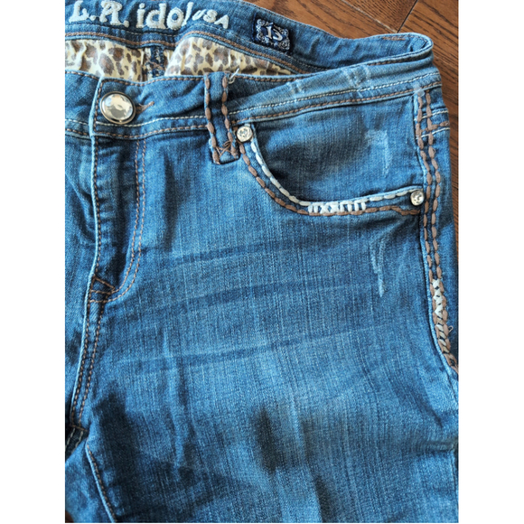 LA Idol Beaded Dainty Capri Pants Womens Sz 13 Lappered Print Rhinestone Y2K VTG - Picture 11 of 11